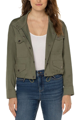 Open CROPPED CARGO JACKET DRIED BASIL-1 in gallery view
