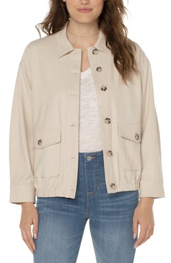 Open BUTTON FRONT JACKET DUSTY TAN-1 in gallery view