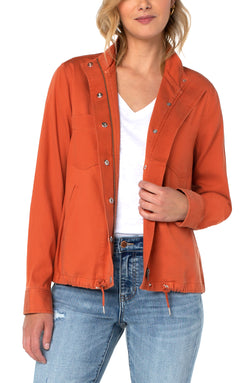 Open CINCH WAIST JACKET WITH PATCH POCKETS ORANGE RUST-1 in gallery view