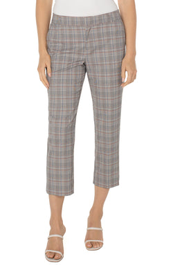 Open KELSEY CROP TROUSER WITH SIDE SLIT NAVY CREAM GLEN PLAID-1 in gallery view