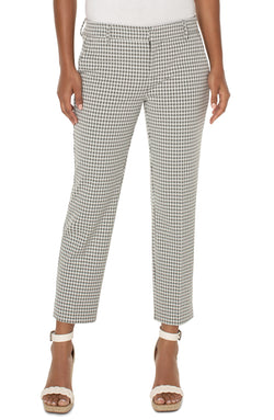 Open KELSEY CROP TROUSER WITH SIDE SLIT SAGE WHITE GINGHAM-1 in gallery view