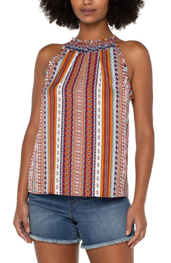 Open HALTER TOP WITH RUFFLES CAROUSEL STRIPE PRINT-1 in gallery view