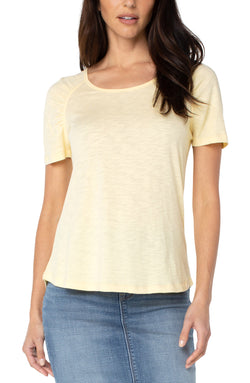 Open SHIRRED SHORT SLEEVE SLUB KNIT TEE SOFT YELLOW-1 in gallery view