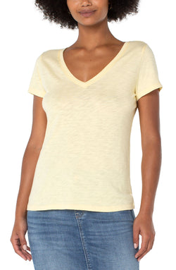 Open SLIM FIT V-NECK SLUB KNIT TEE SOFT YELLOW-1 in gallery view