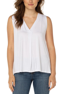 Open SLEEVELESS V-NECK KNIT TOP WHITE-1 in gallery view