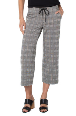 Open PULL ON WIDE LEG CROP TROUSER BLACK WHITE SAND GLEN PLAID-1 in gallery view