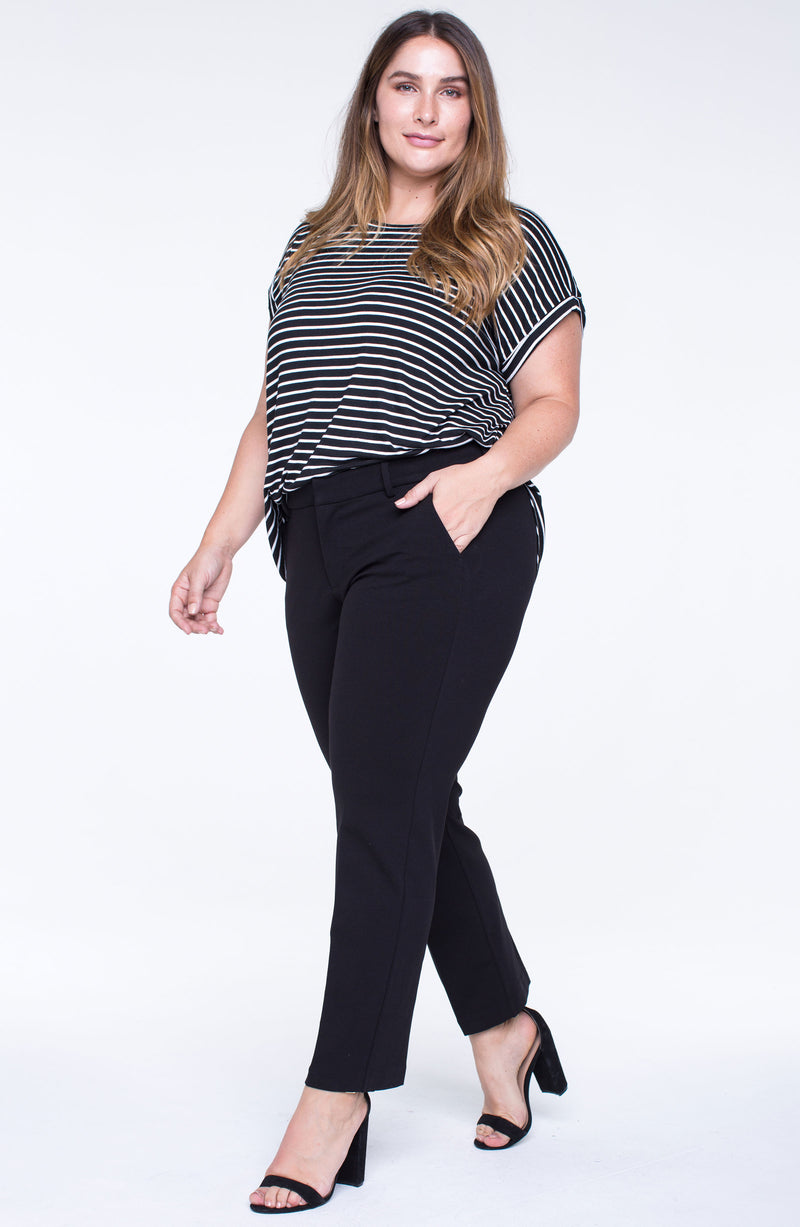 Plus Size Black Elasticated Stretch Straight Leg Trousers - Petite | Yours  Clothing