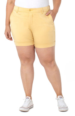 Open BUDDY ROLLED TROUSER SHORT MUSTARD GOLD-1 in gallery view