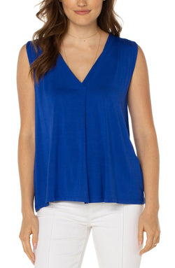 Open SLEEVELESS V-NECK KNIT TOP BOMBSHELL BLUE-1 in gallery view
