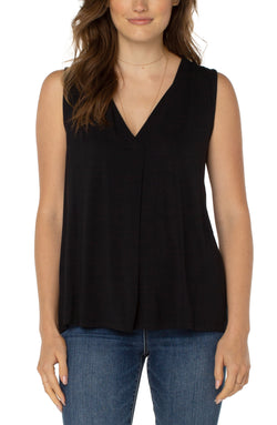 Open SLEEVELESS V-NECK KNIT TOP BLACK-1 in gallery view