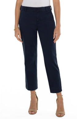 Open PETITE KELSEY TROUSER WITH SIDE SLIT FEDERAL NAVY-1 in gallery view