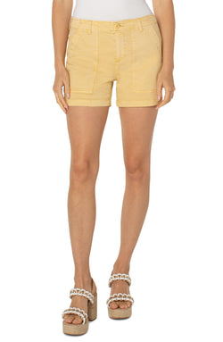 Open UTILITY SHORT WITH FLAP POCKETS MUSTARD GOLD-1 in gallery view