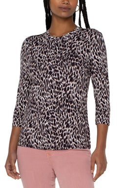 Open ELBOW SLEEVE SCOOP BACK KNIT TOP PAINTERLY ANIMAL PRINT-1 in gallery view