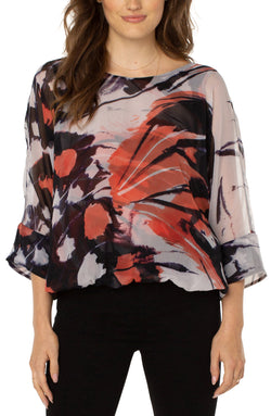 Open GATHERED HEM DOLMAN TOP WITH TIE BACK MARIPOSA ALLOVER PRINT-1 in gallery view