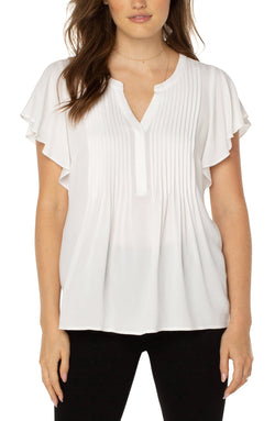 Open PETITE FLUTTER SLEEVE POPOVER BLOUSE WITH PIN TUCKS WHITE-1 in gallery view