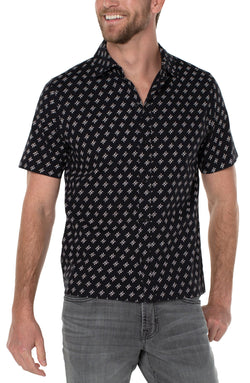 Open PRINTED SHORT SLEEVE SHIRT BLACK PORCELAIN-1 in gallery view