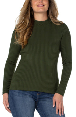 Open MOCK NECK LONG SLEEVE KNIT TOP DEEP FOREST GREEN-1 in gallery view
