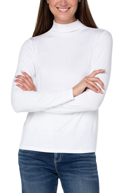 Open MOCK NECK LONG SLEEVE KNIT TOP WHITE-1 in gallery view