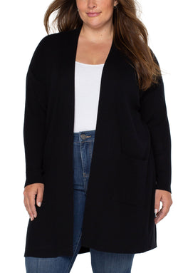 Open OPEN FRONT CARDIGAN SWEATER BLACK-1 in gallery view